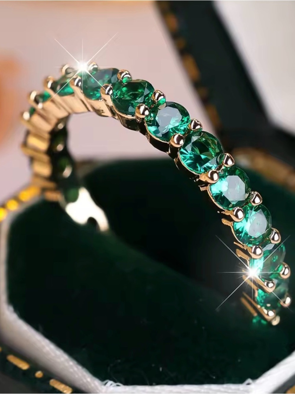 elegant green ring set 18 k gold plated stainless steel